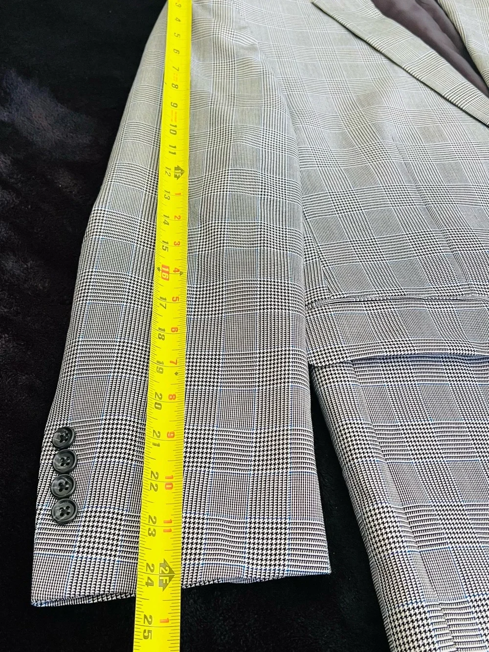Silk & Wool Jos. A. Bank Black & White Glen Plaid Blazer with Blue Windowpane